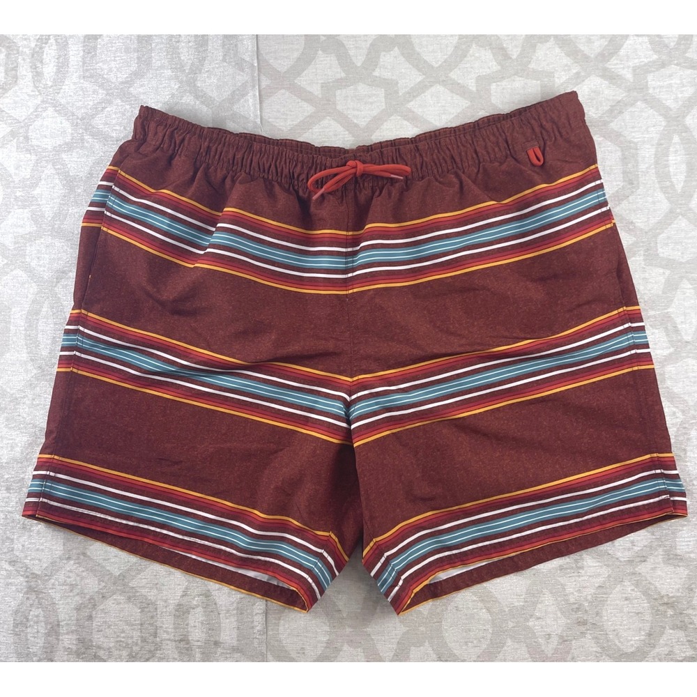Eddie Bauer Mens 2XL Swim‎ Trunks Rust Red Multi Stripe Mesh Lined Board Shorts